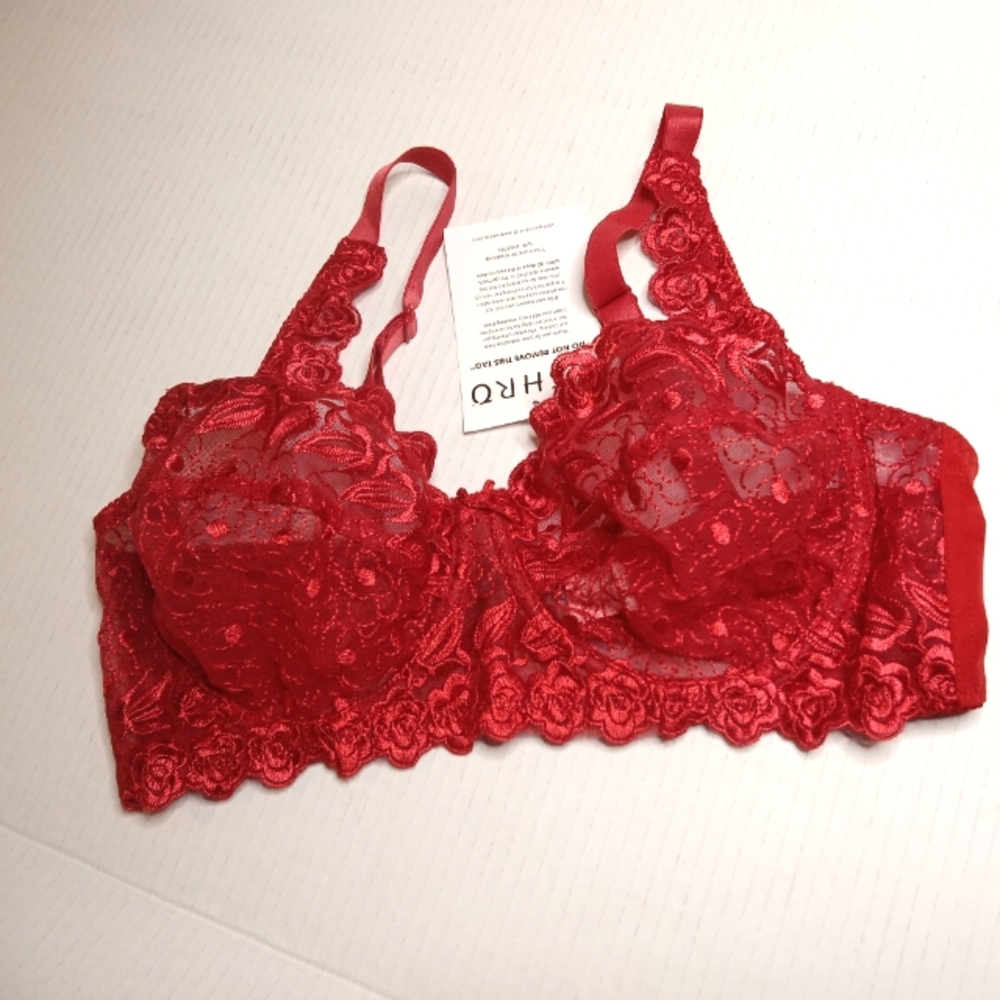 Sexy Soft Red Lace Embroidered Bra by Ashro Pretty Flower Detail 34B